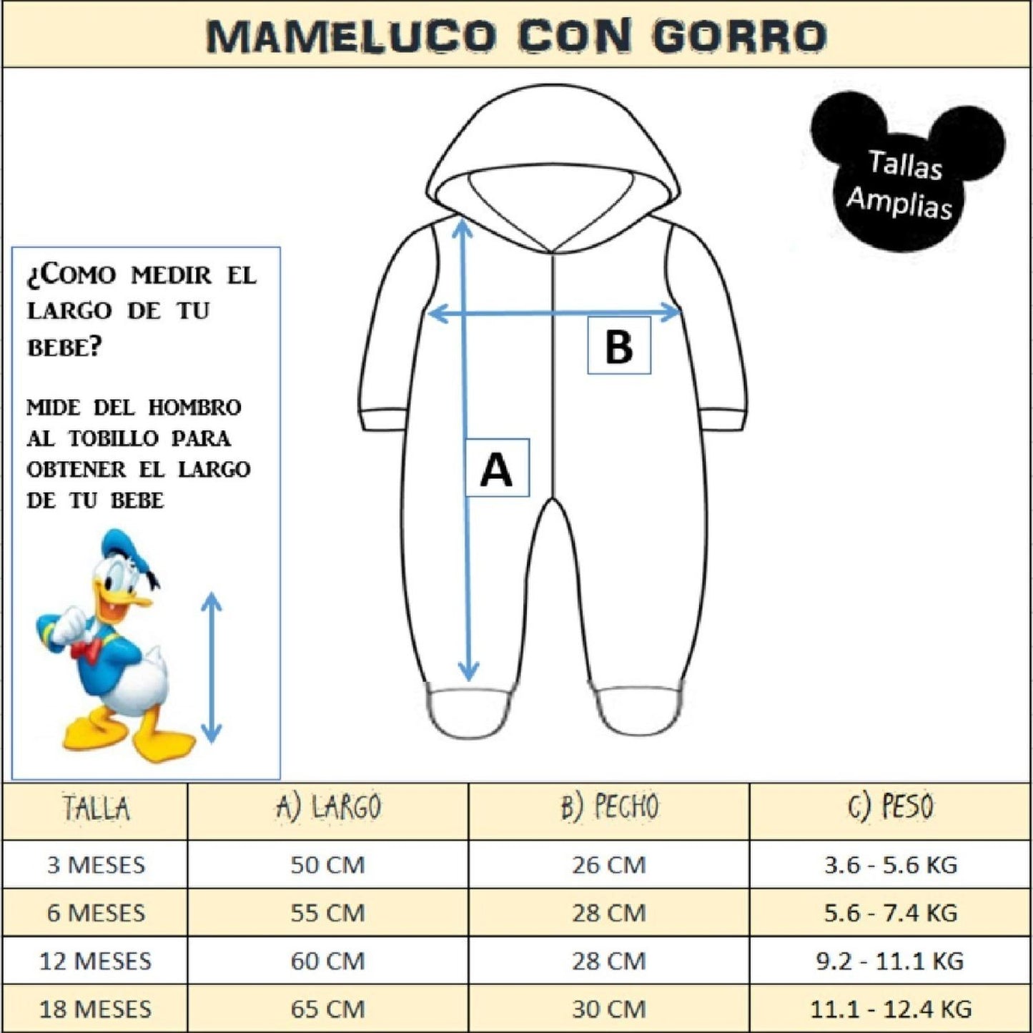 Kit 3 Mamelucos Algodon Disney para Bebé con Gorro Bordado Pua, Bunny, Boo