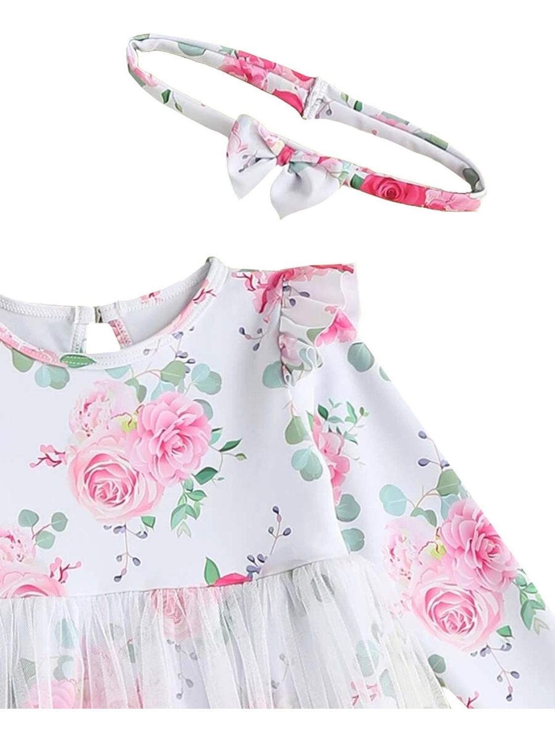 Traje De Baño Entero Para Niña Manga Larga, Falda Y Bandana