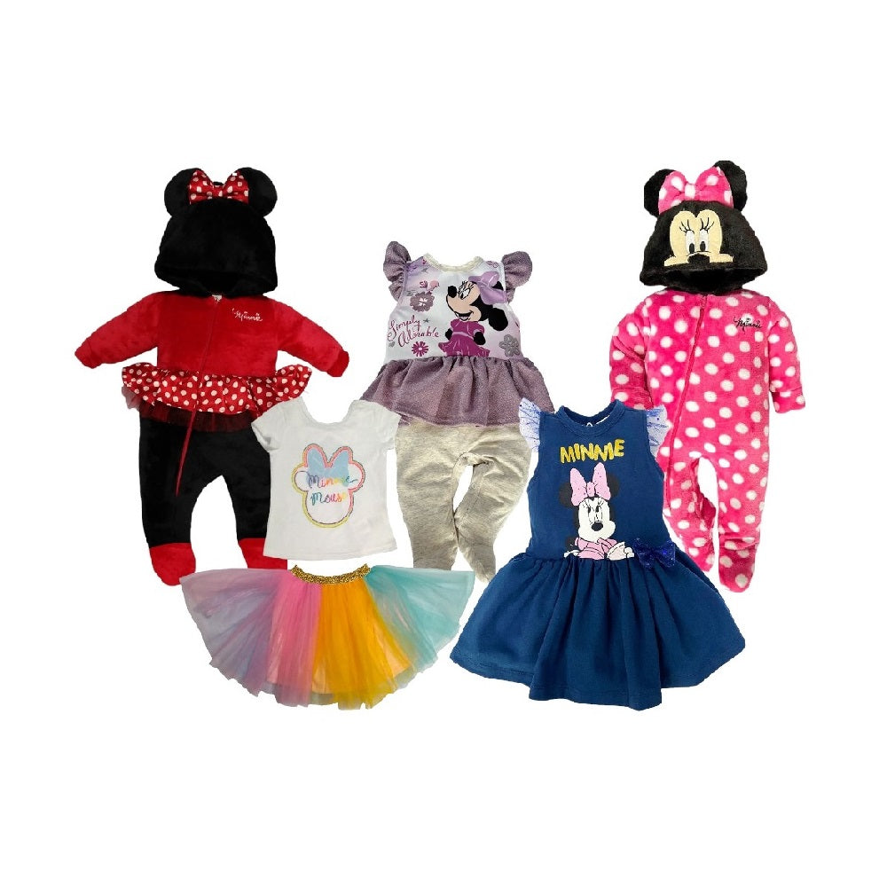 Kit 5 Piezas Minnie (3 mamelucos, 1 conjunto y 1 vestido)