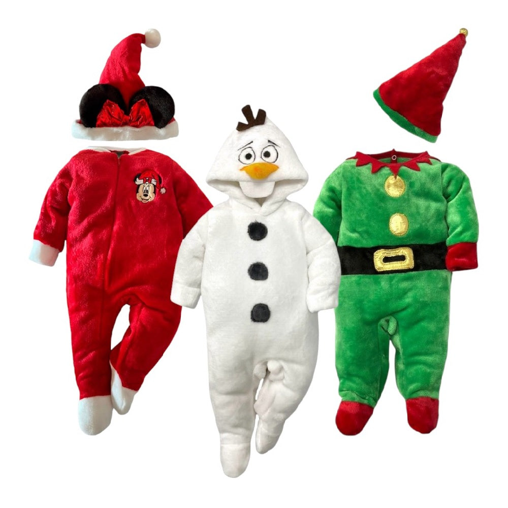 Kit 3 Mamelucos Navidad Minnie Santa, Olaf, Duende